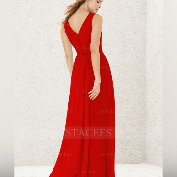 Stacees A-line V Neck Sleeveless Long Chiffon Dress - Picture 2 of 9